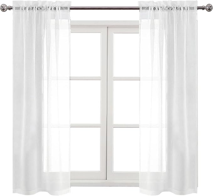 DWCN Sheer Curtains Semi Transparent Voile Rod Pocket Curtains for Bedroom and Living Room, White, 28 x 54 inches Long, Set of 2 Panels