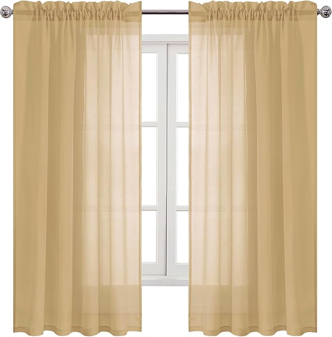 DWCN Taupe Sheer Curtains Semi Transparent Voile Rod Pocket Curtains for Bedroom and Living Room, 52 x 72 inches Long, Set of 2 Panels