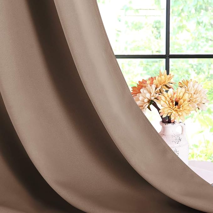 NICETOWN Blackout Small Curtains for Bedroom, W34 x L40, Set of 2, Cappuccino, Triple Weave Grommet Top Thermal Insulated Light Blocking Panels for Bathroom/Kitchen