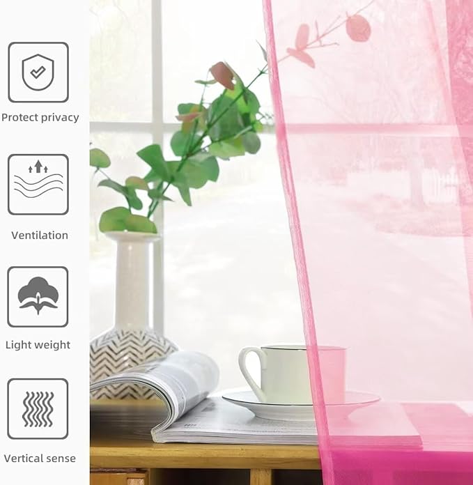 youleyar Solid Sheer Rod Pocket Curtain Voile Draperies 2 Panels White Beige Black Grey Ivory 70 Inch Width 108 Inch Long 1 Pair for Kitchen Bedroom Children Living Room Yard (Pink,70Wｘ108L)
