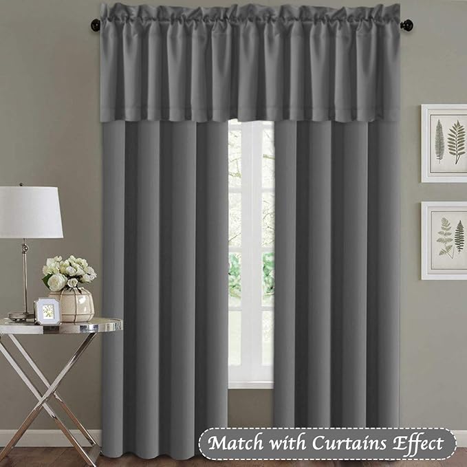 H.VERSAILTEX Blackout Valances for Windows,Kitchen Window Valance Curtains for Living Room/Bedroom/Bathroom Privacy Decorative Rod Pocket Kitchen Valances，2 Panels，52" W x 18" L, Bluish Gray