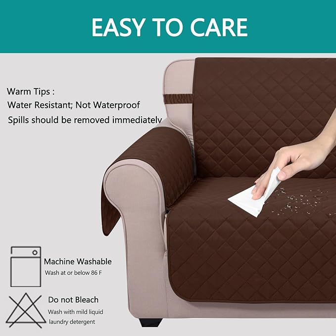 U-NICE HOME Reversible Oversized Chair Covers Quilted Water Repellent Pet Protectors with Elastic Straps(28''Armchair, Brown/Brown)