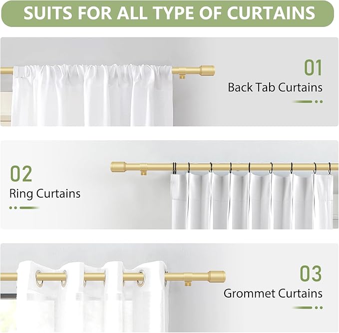 5/8” Diameter Curtain Rods 30-45 Inch, for 30-39 Inch Windows, Adjustable Splicing Gold Curtain Rods for Windows with Brackets, Window Rod Long Small Curtains Rod