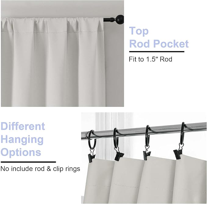 Simplebrand Ava Natural Short Blackout Curtains for Bedroom 45 Inches Long 2 Panels Set, Solid Thermal Insulated, Energy Saving Window Treatment Curtains Blackout Drapes, W40 x L45 Inch, Natural