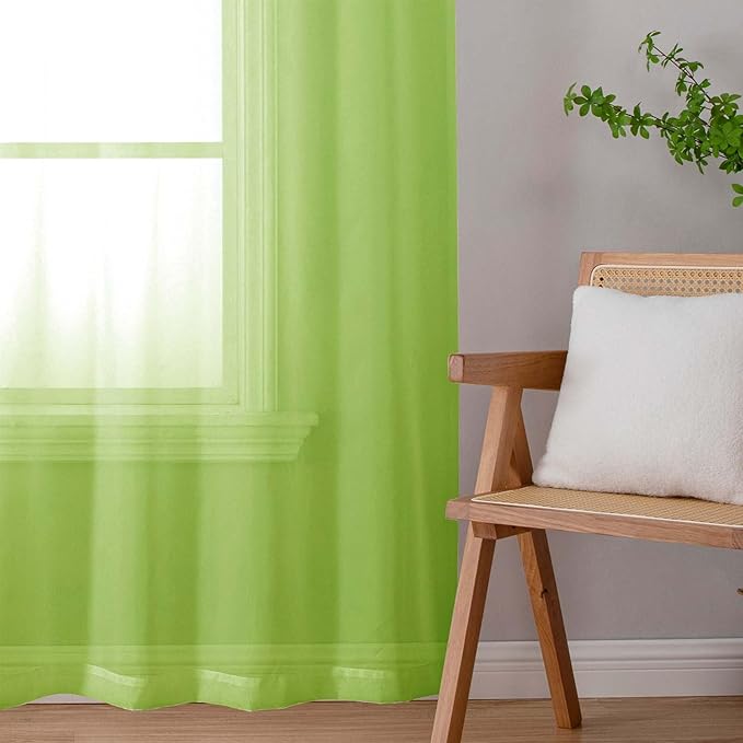 Lecloud Lime Sheer Curtains for Living Room 90 Inches Long 2 Panels, Solid Color Voile Light Filtering Airy Living Room Curtains, Dual Rod Pockets Soft Drapes for Bedroom, Each Panel 42" W x 90" L