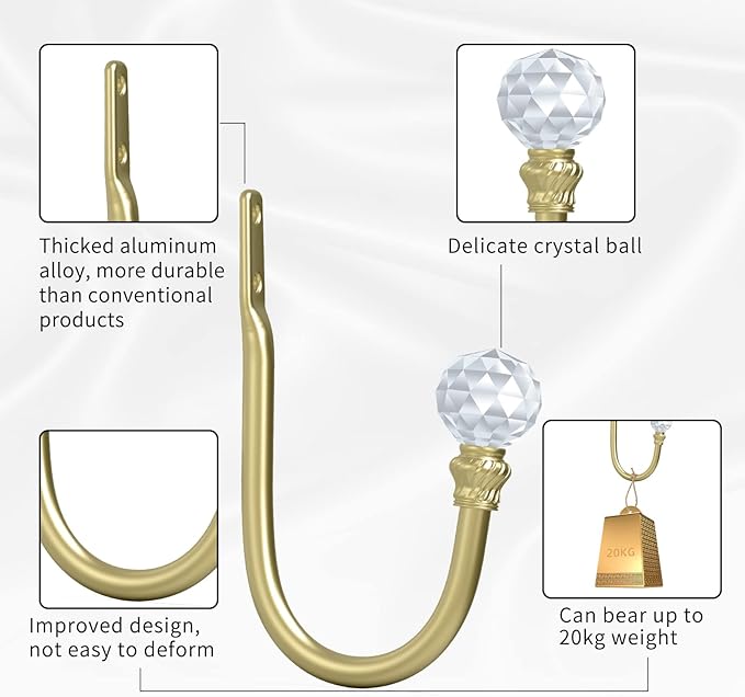 Hion Curtain Holdbacks Gold 2pcs, Curtain Tiebacks Wall Mounted Curtain Hooks Holders for Drapes