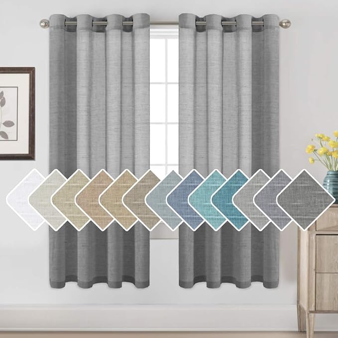 H.VERSAILTEX Linen Curtains Flax Linen Blended Curtain Panels for Living Room/Bedroom Semi Sheer Privacy Curtains 72 inch Length 2 Panels Set Nickel Grommet Window Drapes - Charcoal Grey