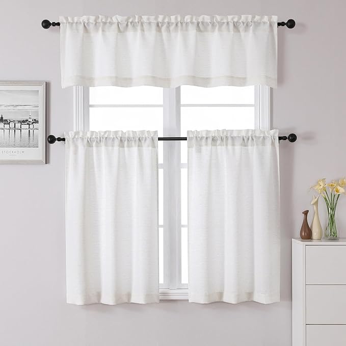 Chyhomenyc Blend Linen Valance for Windows, Light Filtering Blend Linen Solid Short Valance, Burlap Decorative Small Curtain for Kitchen Bathroom Laundry Basement, 60Wx12L inch, 1 Piece, Natural