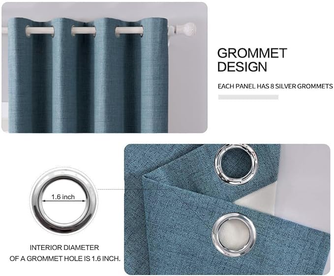 MIULEE Linen Texture Curtains for Bedroom Solid 100% Blackout Thermal Insulated Dusty Blue Curtains Grommet Room Darkening Curtains/Draperies for Living Room Nursery 52x108 Inch (2 Panels)