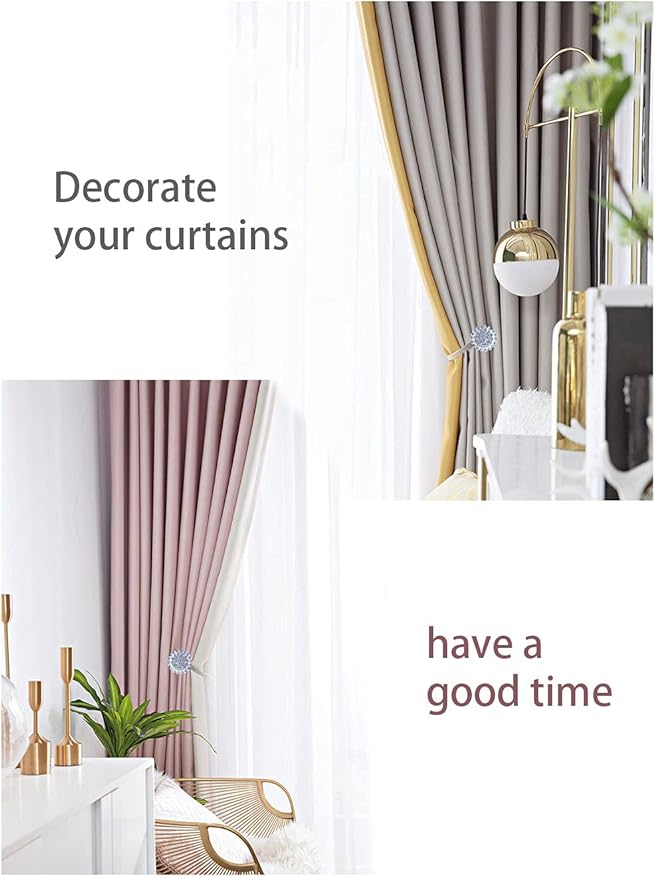 Magnetic Tiebacks for Curtains, 2 Pack Sparkling Crystal Flower Curtain Tiebacks Curtain Buckle Clips with High-Elastic Spring Wire for Home Office Decoration (Green)