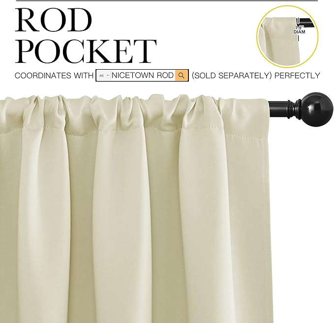 NICETOWN Blackout Curtains for Living Curtains, Room Darkening Curtains & Drapes for Kids Bedroom, Home Decoration Draperies (Beige, 52 in x 63 in (W x L), 2 PCs)