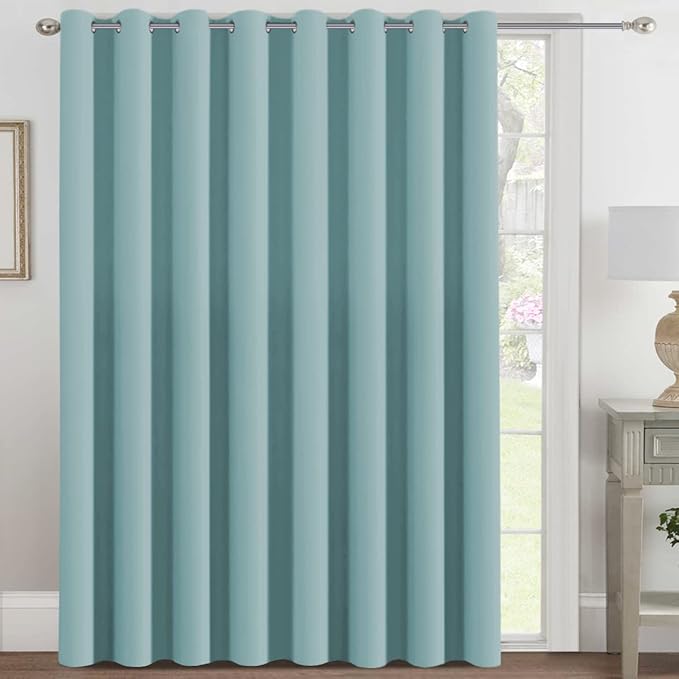 H.VERSAILTEX Blackout Patio Curtains 100 x 108 Inches for Sliding Door Extral Wide Blackout Curtain Panels Thermal Insulated Room Divider - Grommet Top, 9' Tall by 8.5' Wide - Mineral Blue