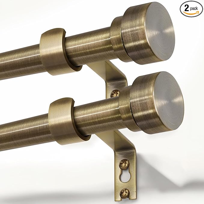 Lootkell 2 Pack Bronze Curtain Rods for Windows 48 to 84 Inches Adjustable Length Heavy Duty 1" Diameter Window Curtain Rod with Solid Metal Finials for Outdoor Farmhouse Bedroom Kitchen Living Room