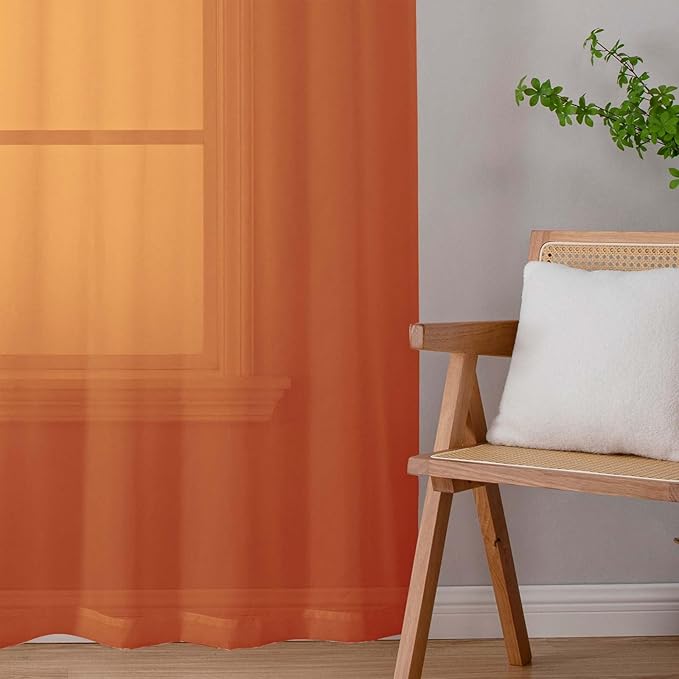 Sheer Orange Curtains for Bedroom Living Room 54 Inch Length 2 Panels Set, Solid Soft Airy Light Filtering Window Treatments, Modern Rod Pocket Drapes, Orange, 42" Wx54 L Inches