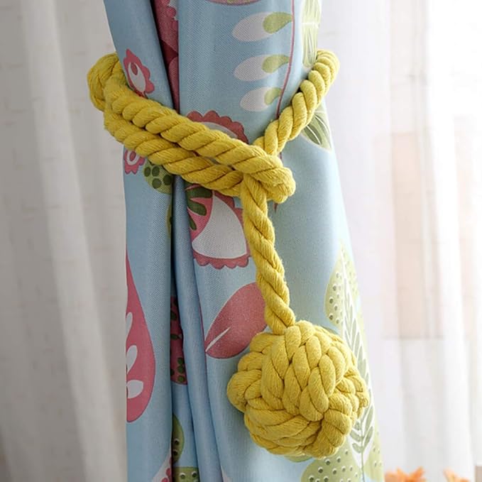 Melaluxe 2 Pack Curtain Tiebacks - Heavy Duty Curtain Rope Tieback, Handmade Rural Decorative Curtain Holdbacks (Yellow)