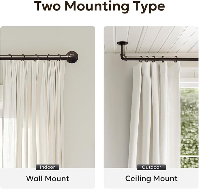 Zeerobee Curtain Rods for Windows 32 to 72, 1 Inch Industrial Wrap Around Antique Bronze Curtain Rod, Indoor/Outdoor Room Divider Adjustable Drapery Pole, 32"-72"