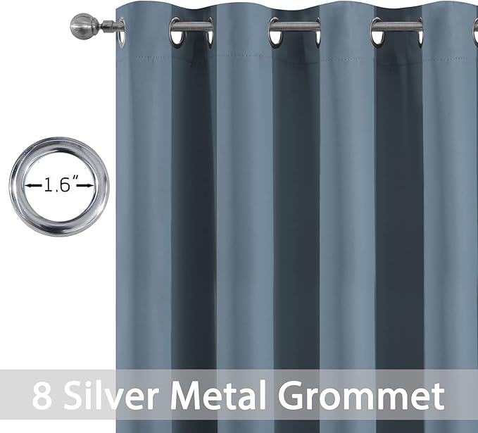 Yakamok Blackout Curtains Room Darkening Thermal Insulated with Grommet Window Curtain for Bedroom/Living Room(52Wx96L inch, Stone Blue, 2 Panels)
