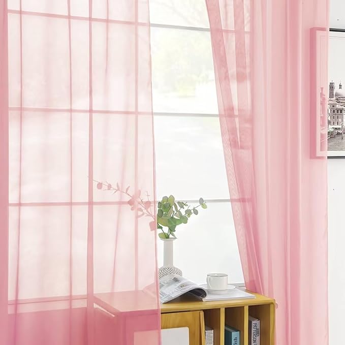 SpaceDresser Sheer Voile Window Treatment Rod Pocket Curtain Panels for Kitchen Bedroom Living Room Drapes Sunlight Filtering Privacy Semi Home Decor Assorted Colors Sizes (Blush, 52 W x 45 L)