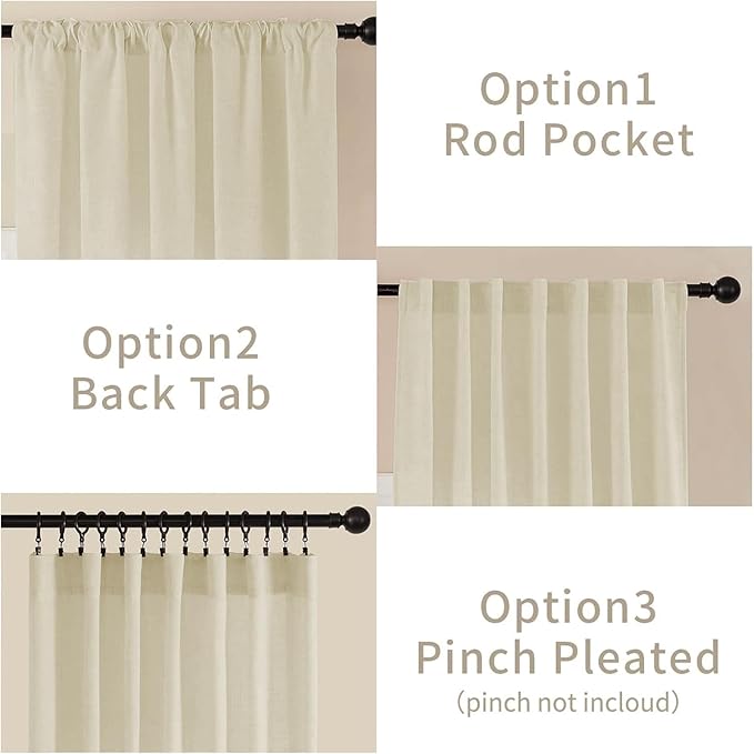 Joydeco Linen Curtains 90 Inch Length 2 Panel Sets,Light Filtering Curtains for Bedroom 52 Inch Wide Living Room Drapes with Back Tabs & Rod Pockets (W52 x L90 Inch, Linen)