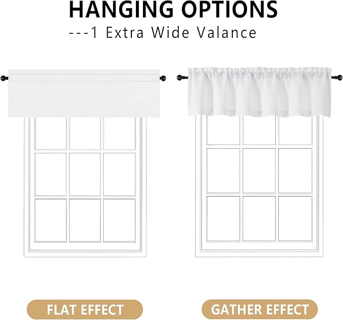 OVZME White Valance for Windows, Light Filtering Thick Textured Small Cafe Valances for Window, Dual Rod Pocket Farmhouse Short Curtain for Bathroom Basement, 1 Piece, 60Wx24L Inch