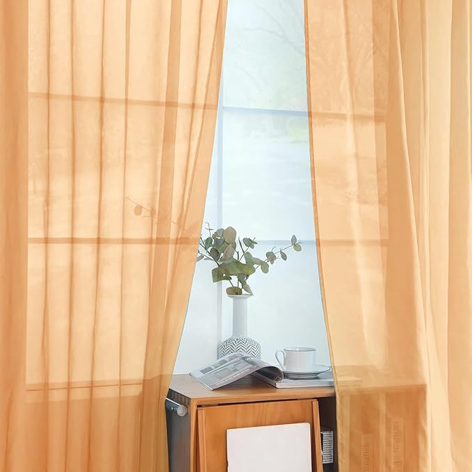 SpaceDresser Beige Sheer Curtains 4 Panels Rod Pocket Semi-Sheer Curtain 84 Inches Long Light Filtering Voile Window Drapes for Bedroom Living Room Kitchen, Each 52W x 84L