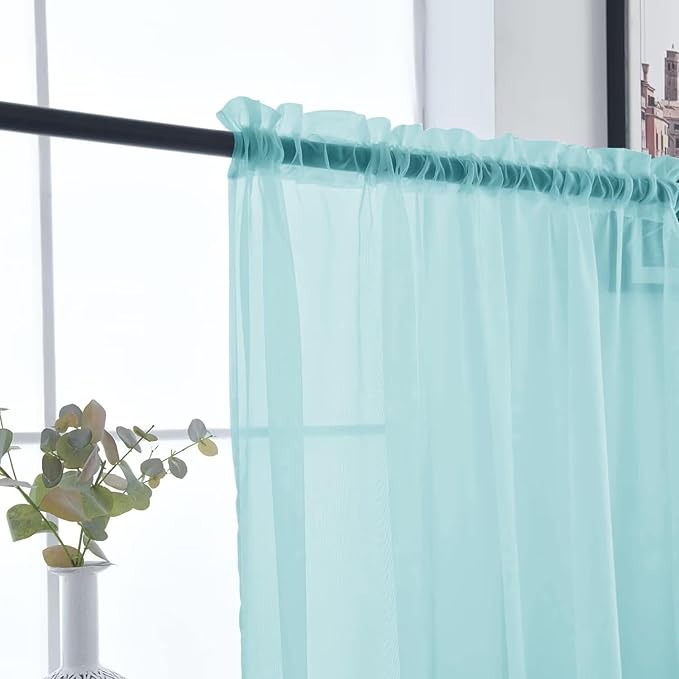 SpaceDresser Basic Rod Pocket Sheer Voile Window Curtain Panels Sky Blue 1 Pair 2 Panels 52 Width 45 Inch Long for Kitchen Bedroom Children Living Room Yard（Sky Blue, 52W x 45L）