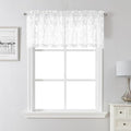 Lecloud Leia White Sheer Valances for Windows 18 Inch Length 2 Pcs, Dual Rod Pocket Small Voile Kitchen Curtains, Jacquard Leaf Textured Cafe Curtains for Bathroom RV, Each Panel 28" W x 18" L
