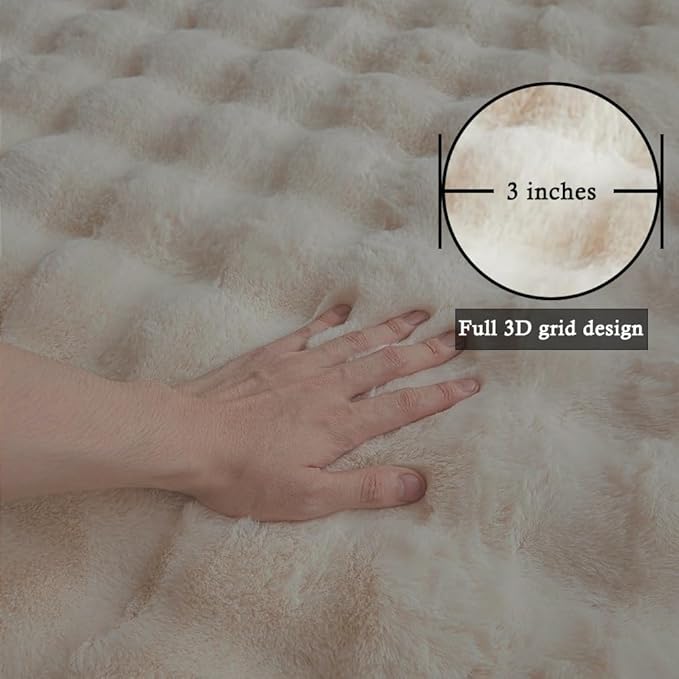 Creamy White Rabbit Plush Rug 8'x10', Fluffy Faux Fur Shaggy Area Rug for Nursery, Kids Room Decor, Soft Fuzzy Carpet for Living Room, Bedroom, Teen Girls Room