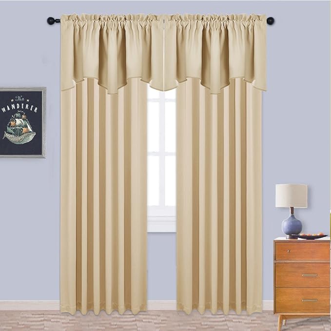 NICETOWN Farmhouse Blackout Valances for Windows, Rustic Rod Pocket Thermal Insulated Window Treatment Solid Short Curtain for Small Window Bedroom Christmas, 42 x 18 Inches 1 Pair, Biscotti Beige