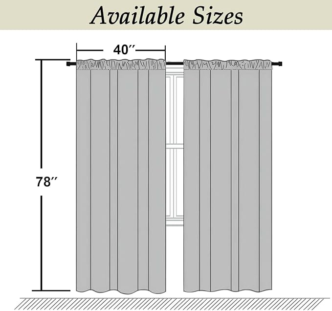 Simplebrand Ava Black Blackout Curtains for Bedroom, 78 Inch Length, 2 Panels Set, Privacy Thermal Insulated Rod Pocket Window Curtains for Patio, French Door, W40 x L78 Inch