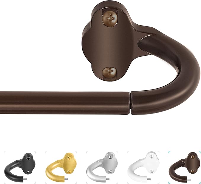 TVWOO Bronze Wrap Around Curtain Rods:5/8 Inch Blackout Adjustable Window Curtain Rod for Bedroom Kitchen Apartment Renter Friendly,Room Darkening Curved Drapery Rods Easy Install,Antique Brown 28-48"