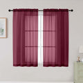Burgundy Sheer Curtains for Bedroom Living Room 45 Inch Length 2 Panels, Soft Airy Light Filtering Small Kitchen Window Curtains, Rod Pocket Short Curtain Drapes, Burgundy, 42" Wx45 L Inches