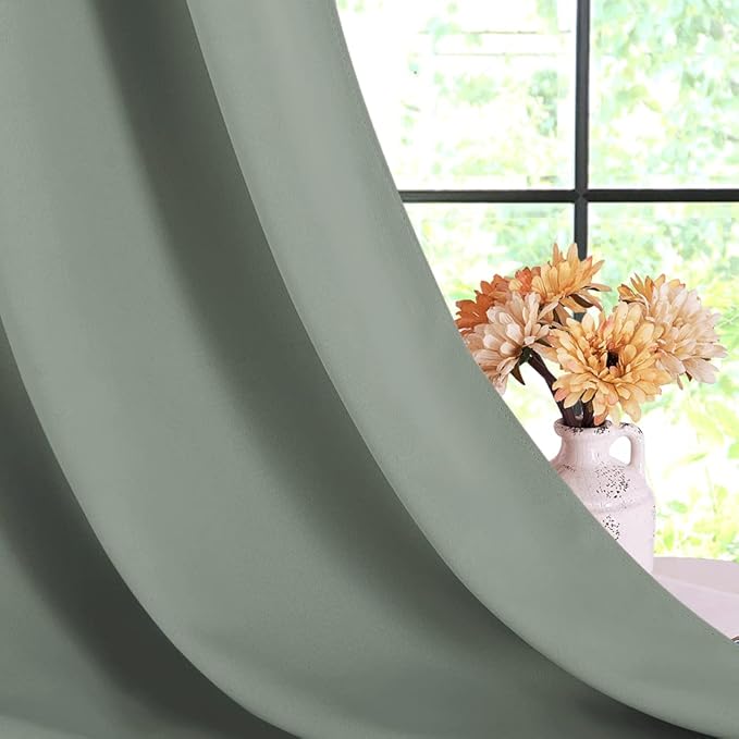 NICETOWN Rustic Kitchen Curtains, Country Grommet Room Darkening Short Curtains for Small Windows, Farmhouse Window Christmas Decor for Cafe, Living Room(2 Panels, 42" W x 36" L, Greyish Green)