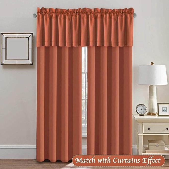 H.VERSAILTEX Blackout Valances for Windows,Kitchen Window Valance Curtains for Living Room/Bedroom/Bathroom Privacy Decorative Rod Pocket ，2 Panels，52" W x 18" L, Orange