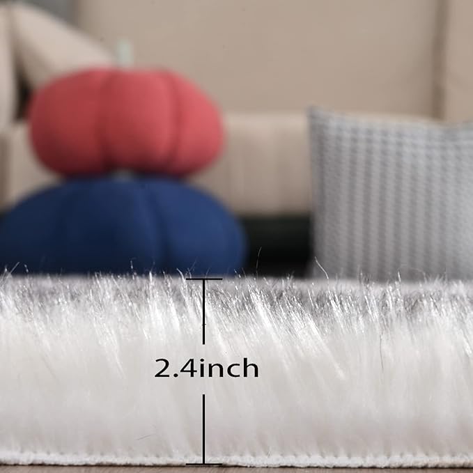 ORINOVA Grey and White Washable Shaggy Round Rug 5ft Circle Faux Sheepskin Furry Fur Rugs for Bedroom Nursery Rug