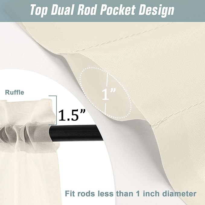 Cream Sheer Curtains Tier 30 Inches Length 2 Panels Set, Light Filtering Lightweight Soft Window Treatments Drapes, Cute Elegant Cafe Curtains for Nursery, Dual Rod Pocket, 2x42Wx30L Inches