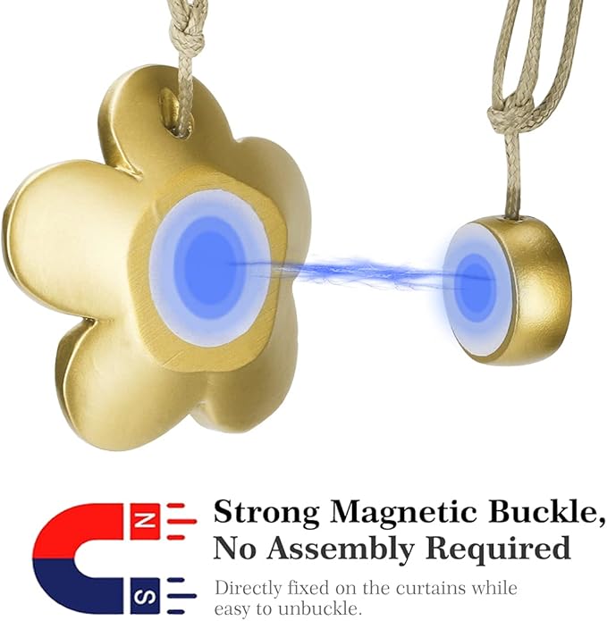 Lewondr Vintage Magnetic Curtain Tieback, 1 Pair Resin Flower Curtain Drapery Holdback Window Curtain Decorative Buckle Holder for Home Cafe Balcony, Gold