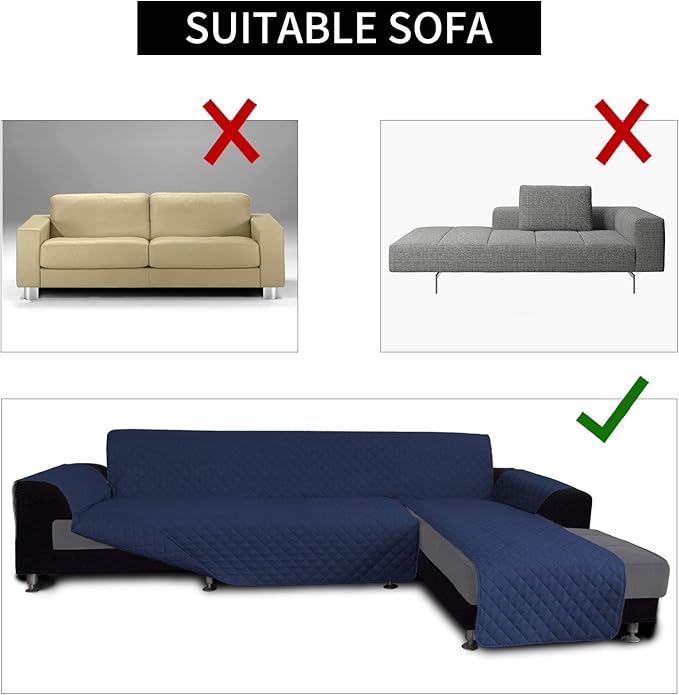 Easy-Going L Shape Couch Cover - Sectional Chaise Lounge Sofa Slipcover Reversible Dog Cat Pet Kids Children Furniture Protector (Large, Navy)