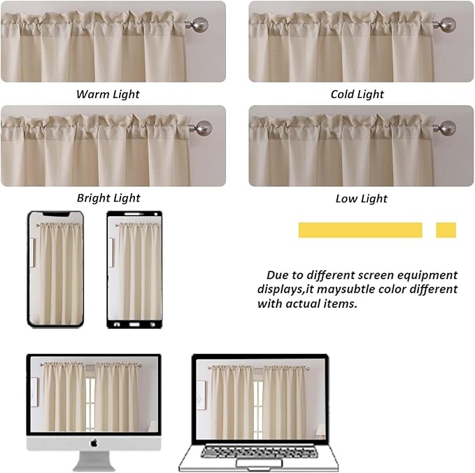 Chyhomenyc Valance for Windows, Light Filtering Faux Linen Solid Short Curtain Valance, Burlap Decorative Small Curtain for Kitchen Bathroom Laundry Basement, 60Wx12L inch, 1 Piece, Linen Color