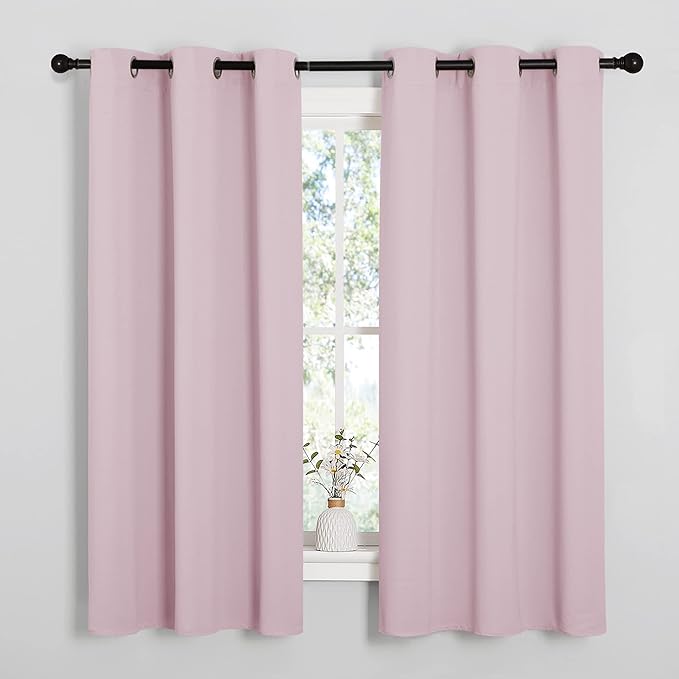 NICETOWN Room Darkening Curtains for Kitchen, Baby Pink, Set of 2, 42 inches Wide by 50 inches Long, Window Treatment Thermal Insulated Solid Grommet Room Darkening Curtains/Drapes for Bedroom