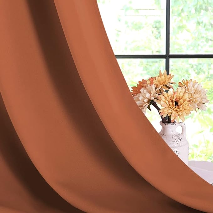NICETOWN Kitchen Curtains Small Window Curtains & Drapes, Burnt Orange, 34" W x 40" L, 2 PCs, Thermal Insulated Solid Grommet Panels for Cupboard, Loft, Cafe, Dining Room