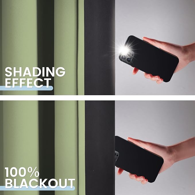 SimpleHome 100% Blackout Curtains for Bedroom,Thermal Insulated Grommet Window Drapes Room Darkening Sage Curtains for Living Room with Black Back,52 x 96 Inch,2 Panels