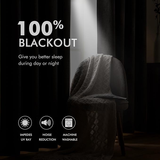 MIULEE Linen Curtains 100% Blackout for Bedroom Thermal Insulated Cobblestone Grommet Room Darkening Curtains & Drapes for Living Room Nursery 52 x 72 Inch (2 Panels)