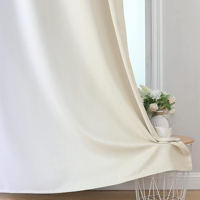 Estelar Textiler Beige and Grayish White Blackout Curtains & Drapes for Bedroom, Thermal Insulated Ombre Blackout Drapes, Full Room Darkening Energy Saving Curtains for Living Room, 52Wx63L, 2 Panels