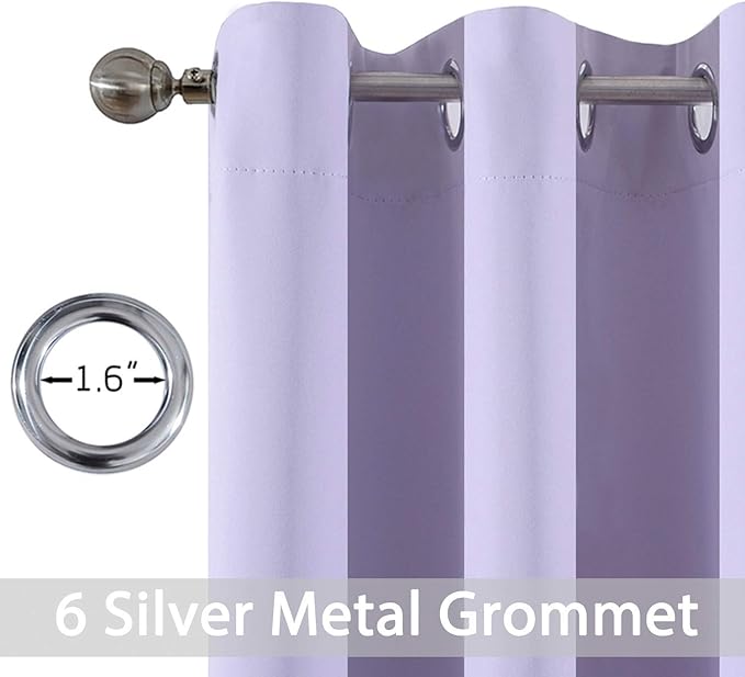Yakamok Blackout Curtains Room Darkening Thermal Insulated Grommet top Window Curtains for Living Room, 38 x 63 inch, Lilac, 2 Panels