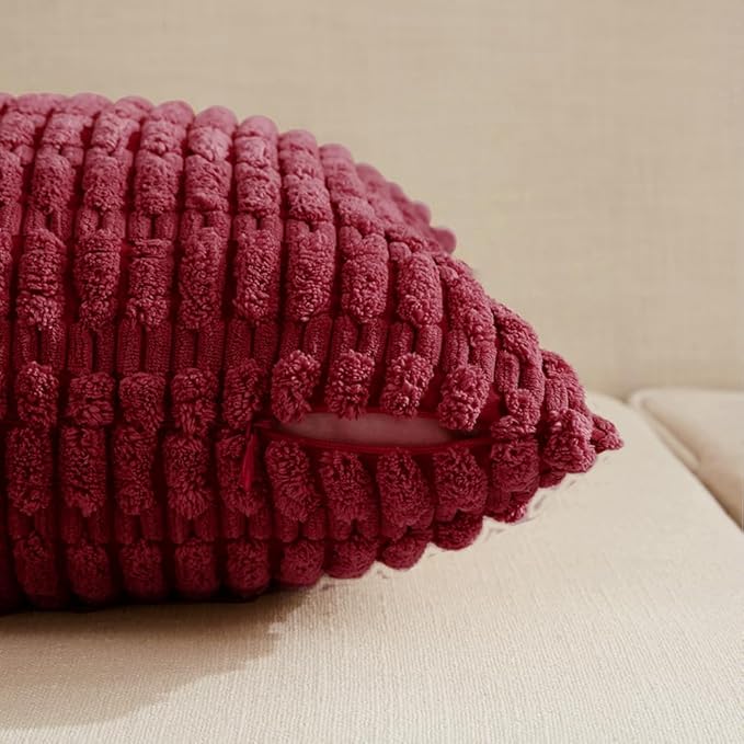 Fancy Homi 4 Packs Burgundy Decorative Throw Pillow Covers 26x26 Inch for Living Room Couch Bed, Holiday Christmas Home Decor Gift, Soft Plush Corduroy Cute Square Accent Cushion Case 66x66 cm