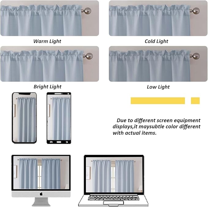 Chyhomenyc Short Curtain Valance for Windows, Light Filtering Faux Linen Textured Small Kitchen Window Curtain, Valance for Bathroom Laundry Basement, 60Wx12L inch, 1 Piece, Aqua with Greenish Tone