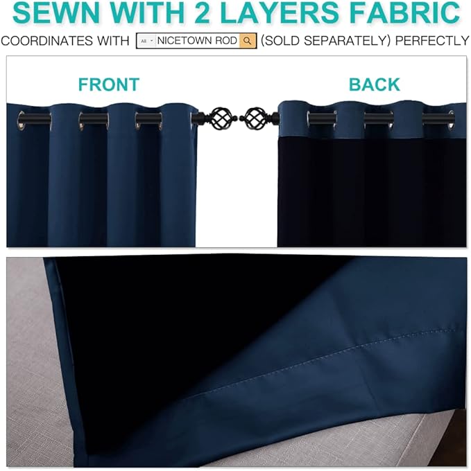 NICETOWN 100% Blackout Blinds, Laundry Room Decor Window Treatment Curtains, Thermal Insulated Energy Smart Drapes and Draperies for Villa, Hall and Studio, Navy Blue, Set of 2, 70 inches x 95 inches