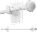 ENJOYBASICS No Drill Curtain Rods for Window 28 to 60 Inches, 5/8 Inch Diameter Renter Friendly Drapery Rod with Adhesive Brackets without Drilling, Adjustable from 27 to 65 Inches, White