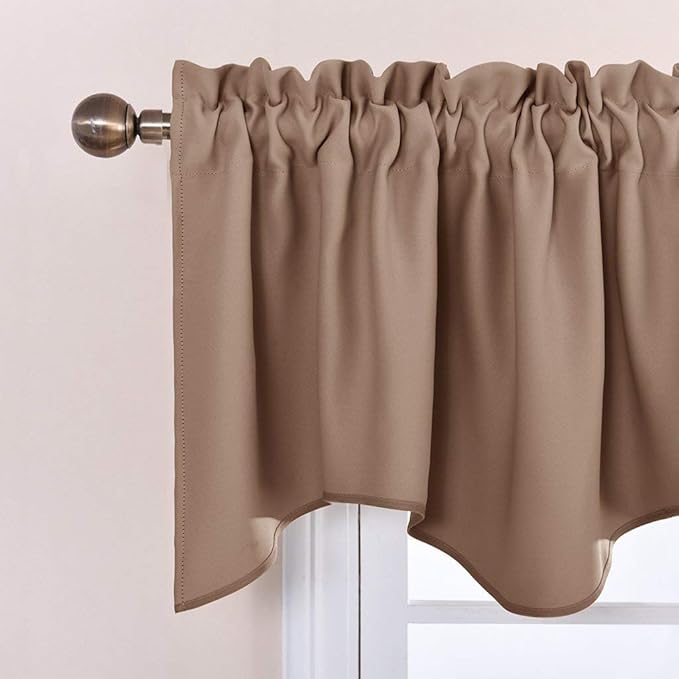 NICETOWN Blackout Valances Short Curtains - W52 inches by 18 inches Half Window Topper Valance Tier Panel Drapes with Rod Pocket for Basement/Kitchen/Bedroom (Tan=Cappuccino, 2 Panels Per Package)